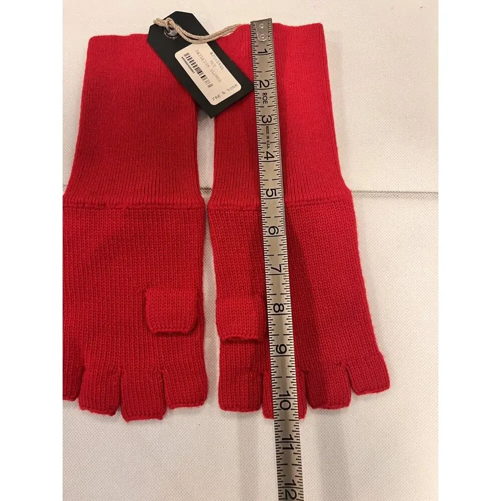 Rag & Bone Fingerless Gloves Red W/ Black Hook & Eye Panel 70% Wool 30% Cashmere